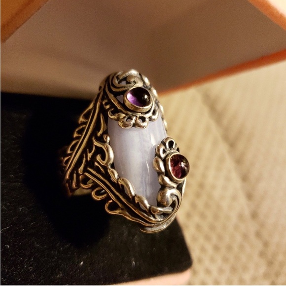 carolyn pollack Jewelry - 🌹2XHP- CAROLYN POLLACK STERLING SILVER MOONSTONE&TWO SMALL AMETHYST RING/SIZE 7
